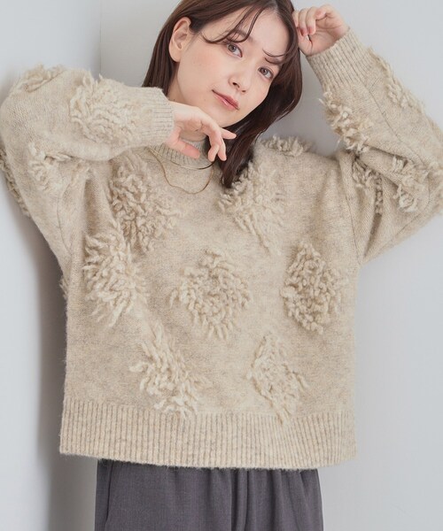 Cutie Blonde(キューティーブロンド)の「【洗濯機可】華やぐ ループデザインニット(ニット/セーター・レディース・ブラウン系その他/オフホワイト/ライトグレー・00)」の2枚目の写真