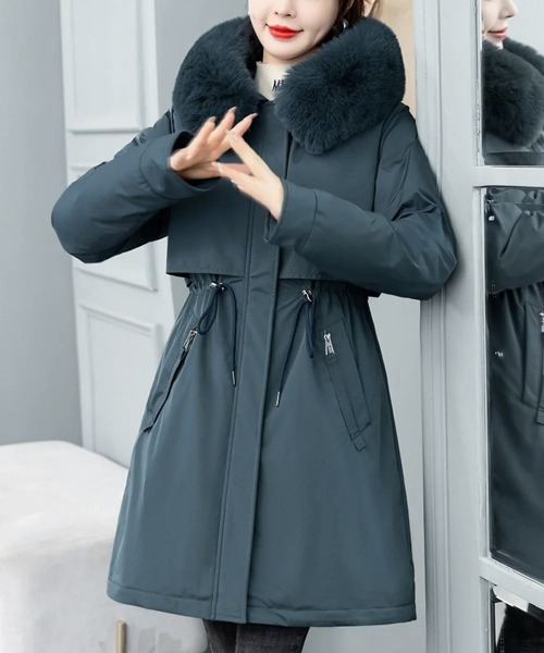 Miniministore(ミニミニストア)の「中綿ジャケット韓国風フェイクダウンコート(ダウンジャケット/コート・レディース・カーキブラウン/ブルーグリーン/アイボリー/ベージュ/ブラック・FREE)」の5枚目の写真