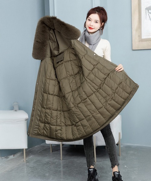 Miniministore(ミニミニストア)の「中綿ジャケット韓国風フェイクダウンコート(ダウンジャケット/コート・レディース・カーキブラウン/ブルーグリーン/アイボリー/ベージュ/ブラック・FREE)」の19枚目の写真