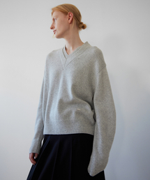Double V-Neck Knit - Melange grey