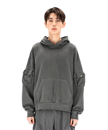 OURPOCKETS（アワーポケッツ）の「[NONE GRAPHIC] グリッドガーメントダイングオーバーサイズスウェットフードパーカー（スティールグレー）（パーカー）」