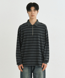 Vtg zip-up stripe polo shirt (vtg navy)