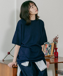 MALEN（マレン）の「ユニセックスニット半袖Tシャツネイビー（ニット/セーター）」