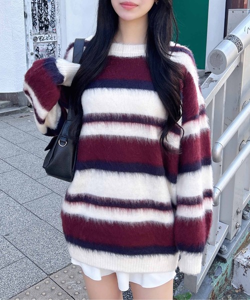 INGNI(イング)の「マルチボーダーシャギーチュニックニット(ニット/セーター・レディース・アイボリー/ネイビー・M)」の5枚目の写真