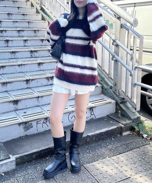 INGNI(イング)の「マルチボーダーシャギーチュニックニット(ニット/セーター・レディース・アイボリー/ネイビー・M)」の9枚目の写真