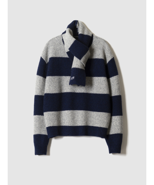 POKER FACE（ポーカーフェイス）の「BLOCK ROUND NECK KINT GREY/NAVY（ニット/セーター・メンズ・ライトグレー・46/48/50）」の2枚目の写真