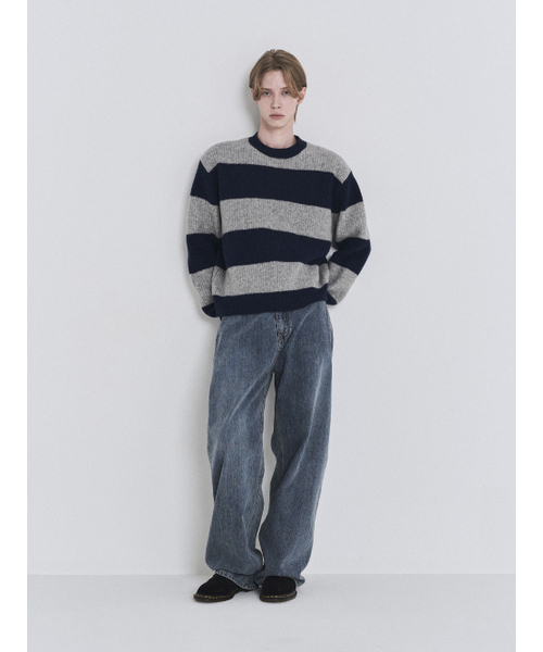 POKER FACE（ポーカーフェイス）の「BLOCK ROUND NECK KINT GREY/NAVY（ニット/セーター・メンズ・ライトグレー・46/48/50）」の8枚目の写真