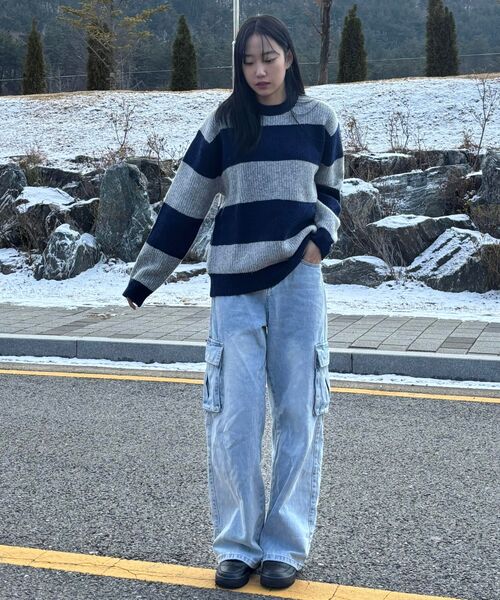 POKER FACE（ポーカーフェイス）の「BLOCK ROUND NECK KINT GREY/NAVY（ニット/セーター・メンズ・ライトグレー・46/48/50）」の14枚目の写真