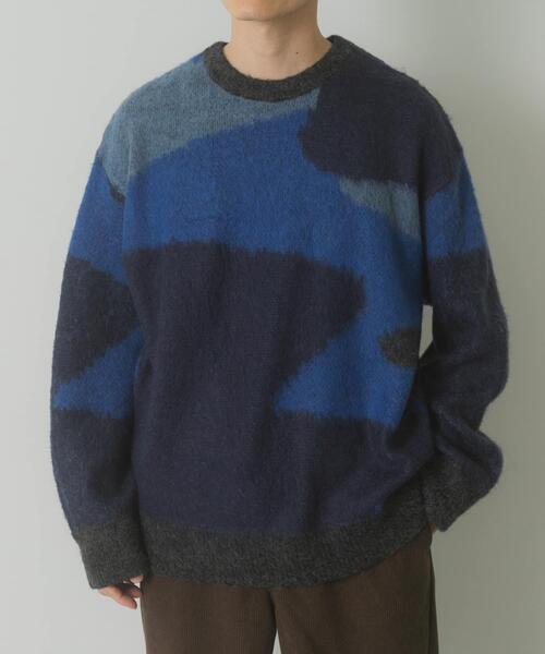 ITEMS URBANRESEARCH（アイテムズ アーバンリサーチ）の「モヘヤタッチカモフラリラックスニット（ニット/セーター・メンズ・ブルー/ブラック/グリーン・LARGE/MEDIUM）」の3枚目の写真