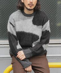 モヘヤタッチカモフラリラックスニット