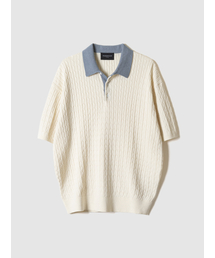 POKER FACE（ポーカーフェイス）の「CABLE RUGBY HALF SLEEVE KNIT IVORY/SODA（ポロシャツ）」