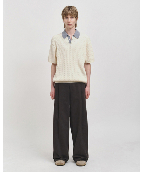 POKER FACE（ポーカーフェイス）の「CABLE RUGBY HALF SLEEVE KNIT IVORY/SODA（ポロシャツ・メンズ・その他・46/48）」の2枚目の写真