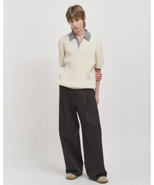 POKER FACE（ポーカーフェイス）の「CABLE RUGBY HALF SLEEVE KNIT IVORY/SODA（ポロシャツ・メンズ・その他・46/48）」の4枚目の写真