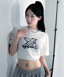 JUSTHANG（ジャストハング）の「オーバーサイズ スクラッチ ニュートロ ビッグロゴ ホワイト 半袖（Tシャツ/カットソー）」