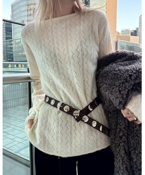 LE CIEL BLEU(ルシェルブルー)の「レースニットAラインセーター / Lace Knit A-line Sweater(ニット/セーター・レディース・ブラウン/ネイビー/ホワイト・36)」の2枚目の写真