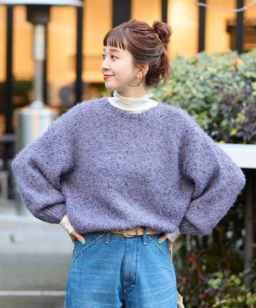 B.C STOCK（ベーセーストック）の「《追加9》手洗い可 / ポコポコヤーンミックス2WAYカーディガン（ニット/セーター・レディース・チャコールグレー/アイボリー/レッド/ブラウン/ラベンダー・FREE）」の5枚目の写真