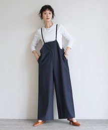 Yeoun（ヨウン）の「ストライプワイドサロペット（サロペット/オーバーオール）」