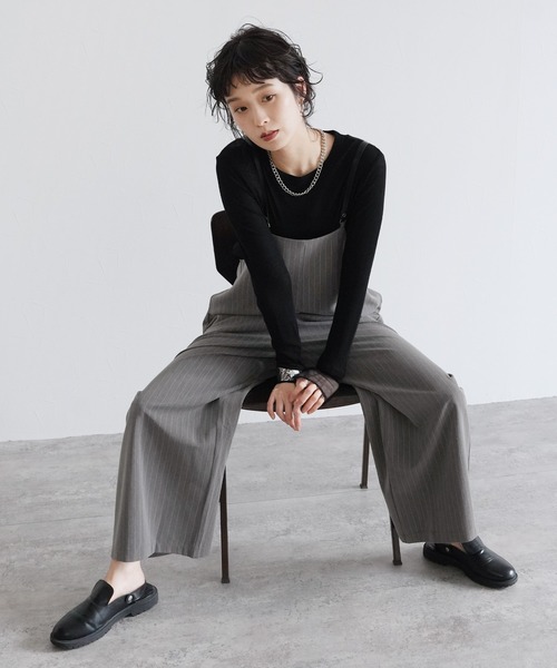 Yeoun(ヨウン)の「ストライプワイドサロペット(サロペット/オーバーオール・レディース・ネイビー/グレー・M)」の10枚目の写真