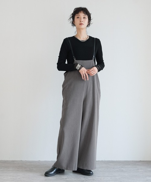 Yeoun(ヨウン)の「ストライプワイドサロペット(サロペット/オーバーオール・レディース・ネイビー/グレー・M)」の11枚目の写真