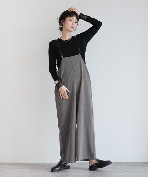 Yeoun(ヨウン)の「ストライプワイドサロペット(サロペット/オーバーオール・レディース・ネイビー/グレー・M)」の13枚目の写真