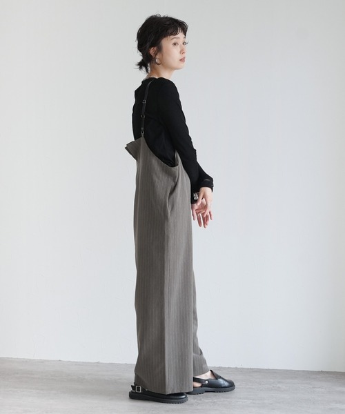 Yeoun(ヨウン)の「ストライプワイドサロペット(サロペット/オーバーオール・レディース・ネイビー/グレー・M)」の14枚目の写真