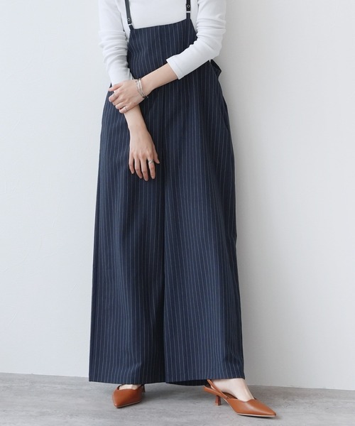 Yeoun(ヨウン)の「ストライプワイドサロペット(サロペット/オーバーオール・レディース・ネイビー/グレー・M)」の4枚目の写真