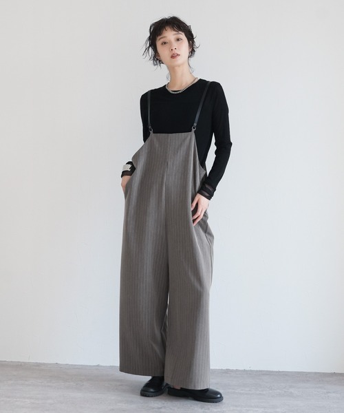 Yeoun(ヨウン)の「ストライプワイドサロペット(サロペット/オーバーオール・レディース・ネイビー/グレー・M)」の9枚目の写真