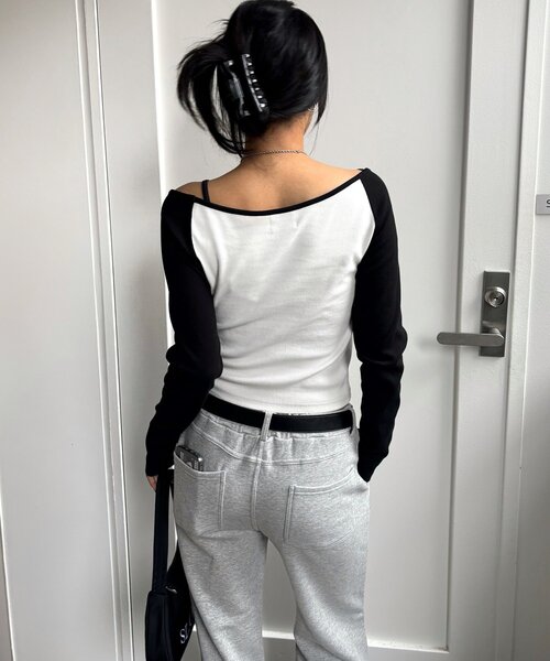 WHO'S WHO gallery(フーズフーギャラリー)の「STAR STUDS RAGLAN LOG TOPS(Tシャツ/カットソー・レディース・グレー/ブラック/カーキ/ネイビー・FREE)」の8枚目の写真