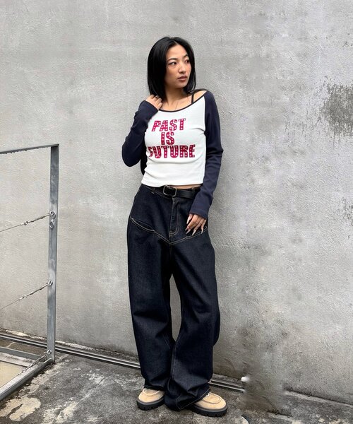 WHO'S WHO gallery(フーズフーギャラリー)の「STAR STUDS RAGLAN LOG TOPS(Tシャツ/カットソー・レディース・グレー/ブラック/カーキ/ネイビー・FREE)」の20枚目の写真