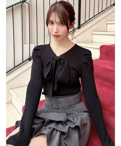 RESEXXY（リゼクシー）の「ボウタイニットトップス（ニット/セーター・レディース・ラベンダー/ホワイト/ブラック・FREE）」の15枚目の写真