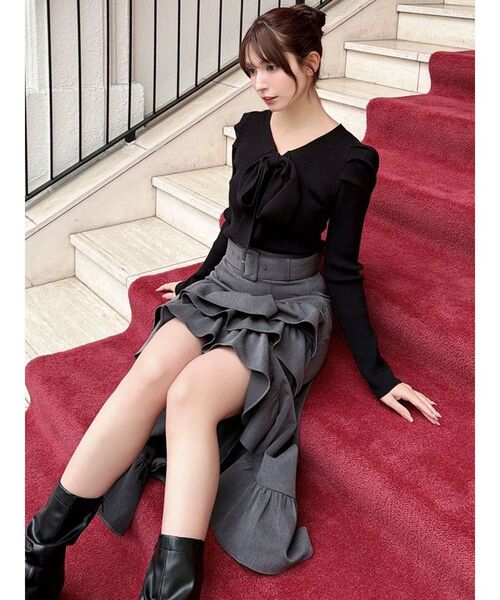 RESEXXY（リゼクシー）の「ボウタイニットトップス（ニット/セーター・レディース・ラベンダー/ホワイト/ブラック・FREE）」の14枚目の写真