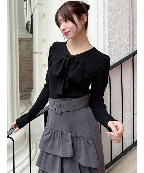 RESEXXY（リゼクシー）の「ボウタイニットトップス（ニット/セーター・レディース・ラベンダー/ホワイト/ブラック・FREE）」の13枚目の写真