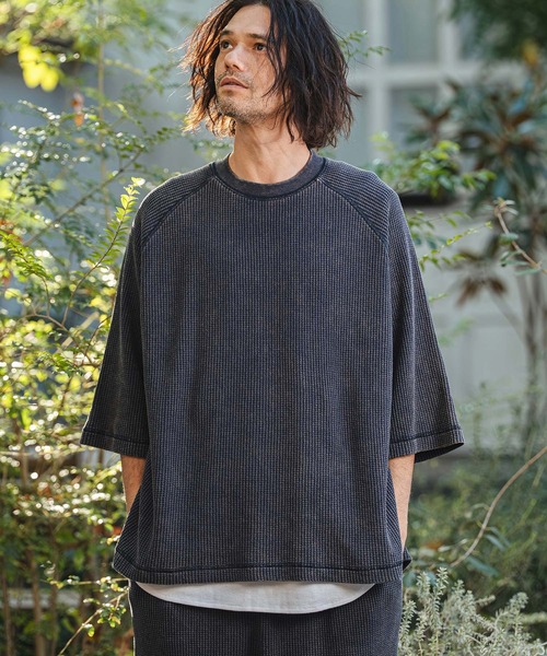 CAMBIO(カンビオ)の「mt10154- Snow Wash Big Waffle Raglan Short Sleeve Tee スノーウォッシュビックワッフルTシャツ(CMP-261-004)(Tシャツ/カットソー・メンズ・ネイビー/グレイッシュベージュ/ブラック・L/M/S)」の3枚目の写真