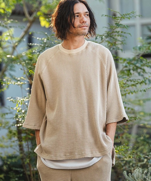 CAMBIO(カンビオ)の「mt10154- Snow Wash Big Waffle Raglan Short Sleeve Tee スノーウォッシュビックワッフルTシャツ(CMP-261-004)(Tシャツ/カットソー・メンズ・ネイビー/グレイッシュベージュ/ブラック・L/M/S)」の1枚目の写真