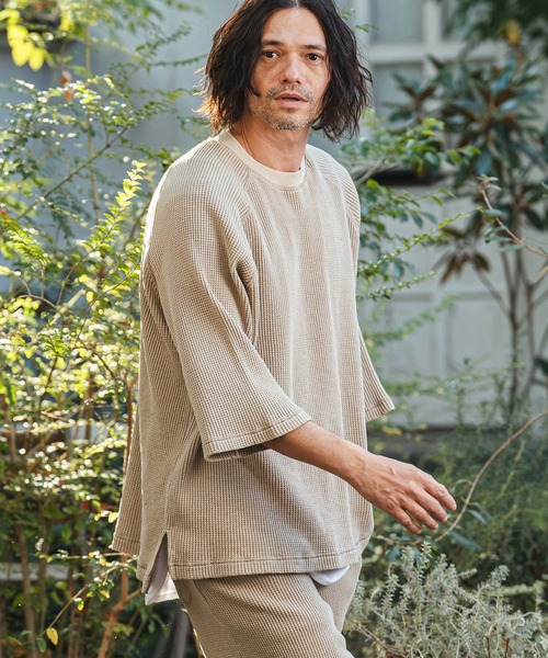 CAMBIO(カンビオ)の「mt10154- Snow Wash Big Waffle Raglan Short Sleeve Tee スノーウォッシュビックワッフルTシャツ(CMP-261-004)(Tシャツ/カットソー・メンズ・ネイビー/グレイッシュベージュ/ブラック・L/M/S)」の8枚目の写真
