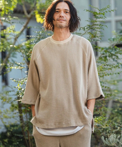 CAMBIO(カンビオ)の「mt10154- Snow Wash Big Waffle Raglan Short Sleeve Tee スノーウォッシュビックワッフルTシャツ(CMP-261-004)(Tシャツ/カットソー・メンズ・ネイビー/グレイッシュベージュ/ブラック・L/M/S)」の9枚目の写真