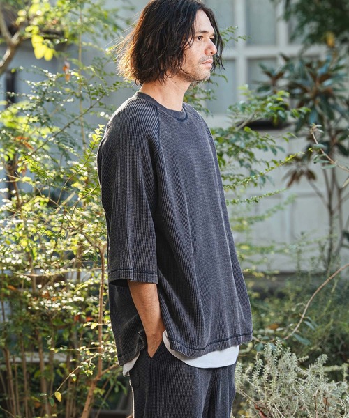 CAMBIO(カンビオ)の「mt10154- Snow Wash Big Waffle Raglan Short Sleeve Tee スノーウォッシュビックワッフルTシャツ(CMP-261-004)(Tシャツ/カットソー・メンズ・ネイビー/グレイッシュベージュ/ブラック・L/M/S)」の14枚目の写真