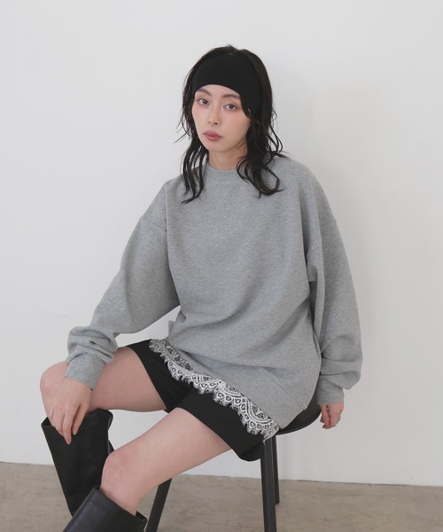 LIAN（リアン）の「オーバーサイズスウェットプルオーバー（スウェット・レディース・杢グレー/オフホワイト/イエロー/ピンク・FREE）」の3枚目の写真