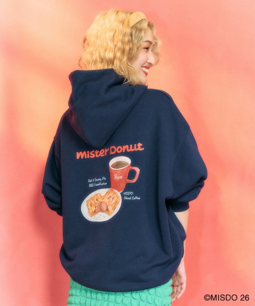 LEPSIM(レプシィム)の「【Mister Donut】イラストパーカー 627318(パーカー・レディース・アイボリー/ネイビー・FREE)」の1枚目の写真