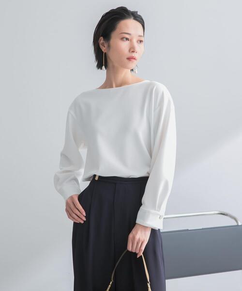 URBAN RESEARCH ROSSO WOMEN（アーバンリサーチ　ロッソ）の「ストレッチジョーゼットブラウス（シャツ/ブラウス・レディース・ホワイト/グレー系その他/ネイビー・FREE）」の6枚目の写真