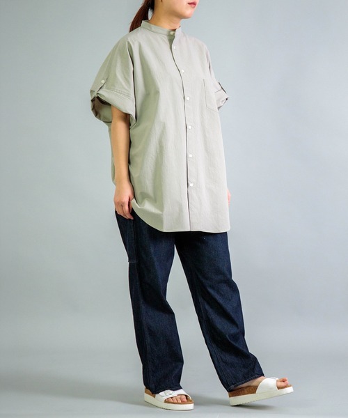 Yarmo（ヤーモ）の「[Yarmo] Vintage Finish Cotton Roll Up Sleeve Boxy Shirts（シャツ/ブラウス・レディース・ホワイト/グレー・FREE）」の5枚目の写真