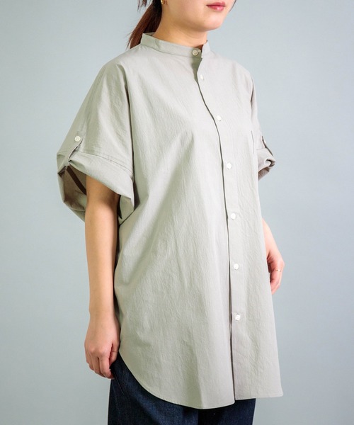 Yarmo（ヤーモ）の「[Yarmo] Vintage Finish Cotton Roll Up Sleeve Boxy Shirts（シャツ/ブラウス・レディース・ホワイト/グレー・FREE）」の3枚目の写真