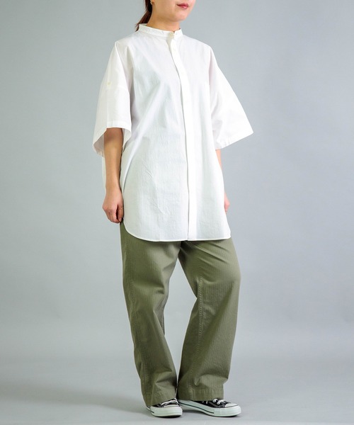 Yarmo（ヤーモ）の「[Yarmo] Vintage Finish Cotton Roll Up Sleeve Boxy Shirts（シャツ/ブラウス・レディース・ホワイト/グレー・FREE）」の9枚目の写真