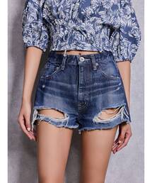 GYDA | ハイウエストBACK RIPPEDデニムショートパンツ(デニムパンツ)