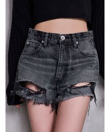 GYDA | ハイウエストBACK RIPPEDデニムショートパンツ(デニムパンツ)