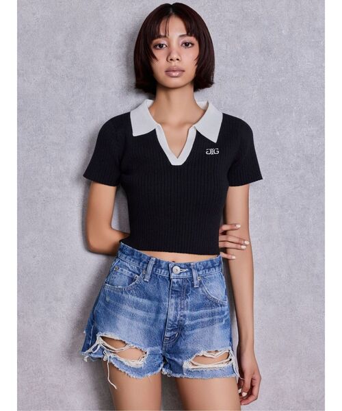 GYDA(ジェイダ)の「ハイウエストBACK RIPPEDデニムショートパンツ(デニムパンツ・レディース・ブラック/ブルー/インディゴブルー・LARGE/MEDIUM/SMALL/X-SMALL)」の5枚目の写真