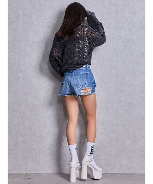 GYDA(ジェイダ)の「ハイウエストBACK RIPPEDデニムショートパンツ(デニムパンツ・レディース・ブラック/ブルー/インディゴブルー・LARGE/MEDIUM/SMALL/X-SMALL)」の11枚目の写真