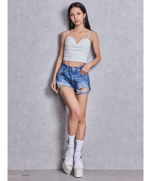 GYDA(ジェイダ)の「ハイウエストBACK RIPPEDデニムショートパンツ(デニムパンツ・レディース・ブラック/ブルー/インディゴブルー・LARGE/MEDIUM/SMALL/X-SMALL)」の13枚目の写真