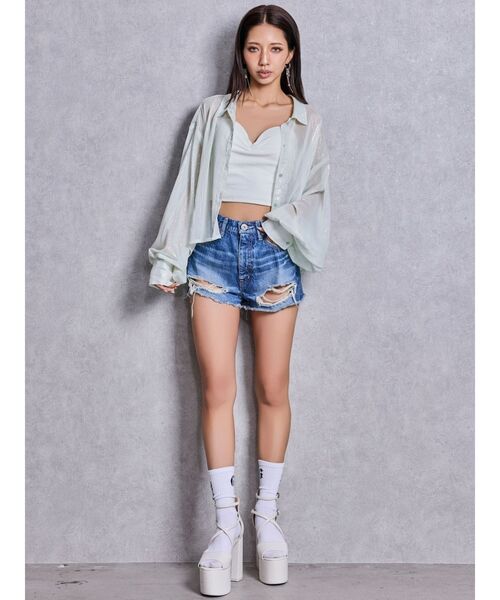 GYDA(ジェイダ)の「ハイウエストBACK RIPPEDデニムショートパンツ(デニムパンツ・レディース・ブラック/ブルー/インディゴブルー・LARGE/MEDIUM/SMALL/X-SMALL)」の16枚目の写真