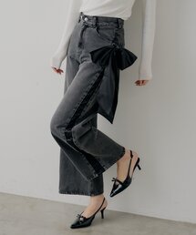 Chico | 【SALON by Chico】取り外しリボンサイドラインストレートルーズデニム(デニムパンツ)